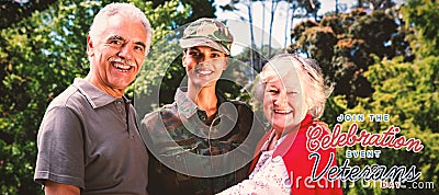 Composite image of portrait of army woman with parents Stock Photo