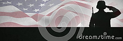 Composite image of portrait of soldier holding rifle and saluting Stock Photo