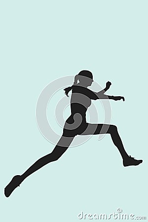 Composite image of profile view of sportswoman jumping Stock Photo