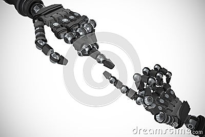 Composite image of robotic arm over white background Stock Photo