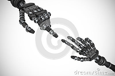 Composite image of robotic arm over white background Stock Photo