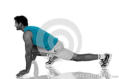 Composite image of side view of a fit man doing stretching exercise Stock Photo