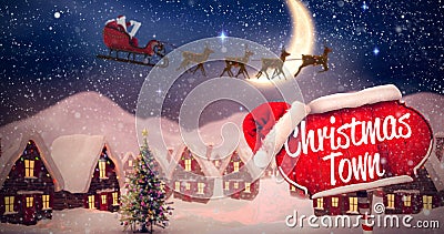 Composite image of side view of santa claus riding on sleigh during christmas Stock Photo