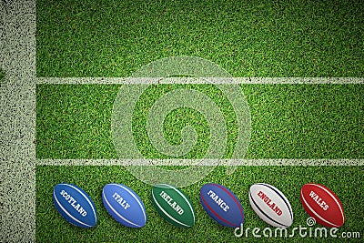 Composite image of six nations rugby balls Stock Photo