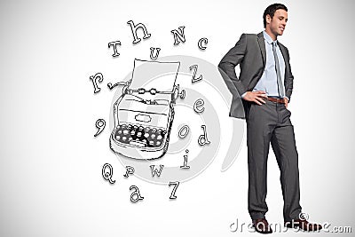 Composite image of smiling businessman with hands on hips Cartoon Illustration