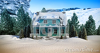 Composite image of three dimensional house snow covered Stock Photo