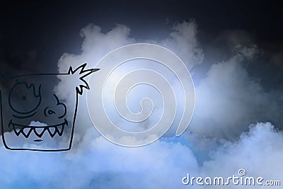 Composite image of weird face painting against clouds in the blue sky with copy space Stock Photo