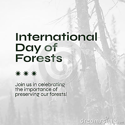 Composite of international day of forests text over trees during foggy weather Stock Photo