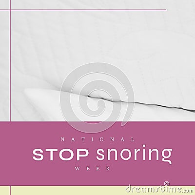 Composite of national stop snoring week text in pink rectangle over white rug in bedroom Stock Photo