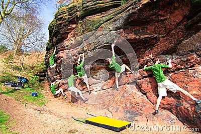 Composite photo of a man rock climbing outdoors Editorial Stock Photo