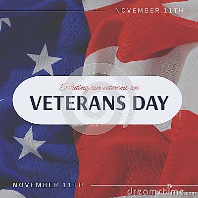 Composite of saluting our veterans day november 11th text over flag of usa background Stock Photo