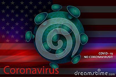 Composition with America flag silhouettes of coronavirus elements. Prevention of viral infections. Composition of Asian Vector Illustration