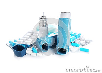 Composition with asthma inhalers Stock Photo