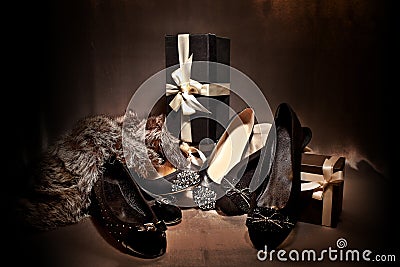 Composition black classy shoes Stock Photo