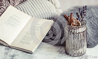Composition book and vase Stock Photo