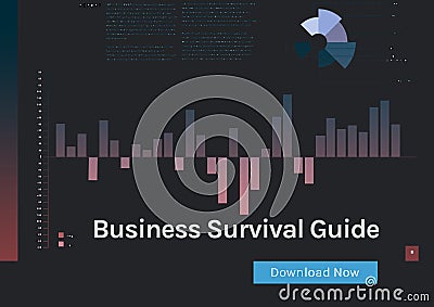 Composition of business survival guide and download now text, with graph on black Stock Photo