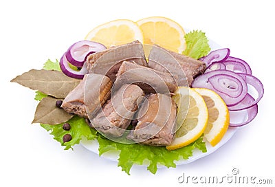 Composition with Canned Saury Stock Photo