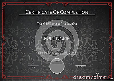 Composition of certificate of completion text with copy space on grey pattern background Stock Photo
