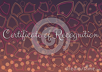 Composition of certificate of recognition text with copy space over badges on brown Stock Photo