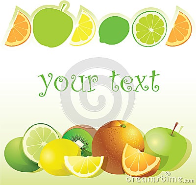 The composition of citrus fruits on a square background Vector Illustration
