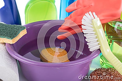 Composition of cleaning equipment Stock Photo