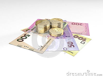 Composition with coins and banknotes of ukrainian money Stock Photo