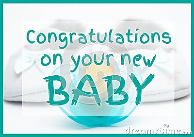 Composition of congratulations on your new baby text and booties Stock Photo