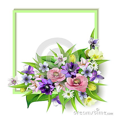 Composition of the delicious spring flowers for design of postcards, brochures, banners, flyers,isolated, on a plane surface, vect Vector Illustration