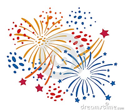 Composition with different cartoon fireworks Vector Illustration