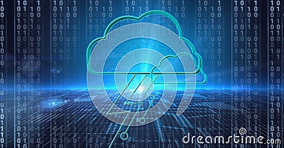 Composition of digital cloud and binary coding over computer processor circuit board Stock Photo