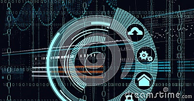 Composition of dna strand and scope scanning, binary coding and data processing Stock Photo