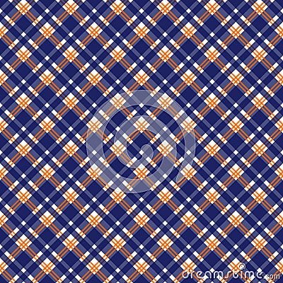 Orange and Navy Plaid Seamless Pattern Vector Illustration