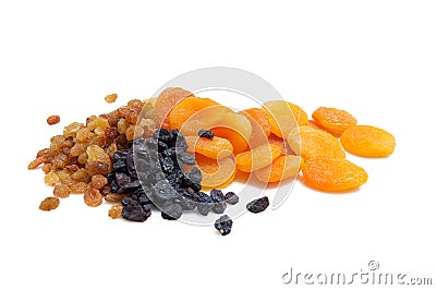 Composition from dried fruits on white background. Stock Photo