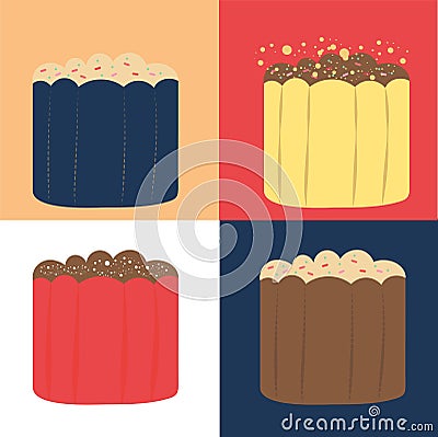 Composition of easter bread with different topics. Colorful Vector Illustration