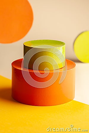 Composition with empty circle shape podiums for products presentation or exhibitions. Abstract background of different colorful Stock Photo