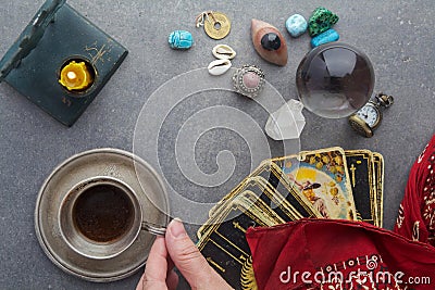 Composition of esoteric objects, used for healing and fortune-telling Stock Photo