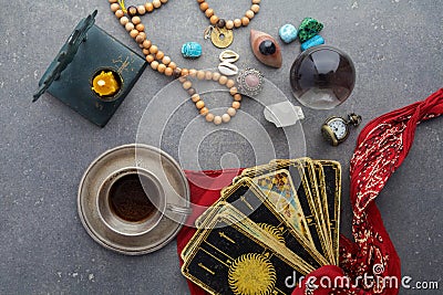 Composition of esoteric objects, used for healing and fortune-telling Stock Photo