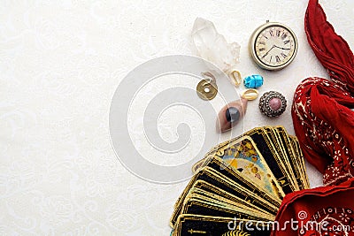 Composition of esoteric objects, used for healing and fortune-telling Stock Photo