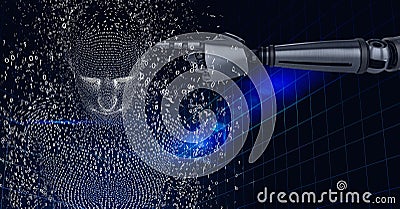 Composition of exploding human bust formed with binary coding and robot's arm Stock Photo