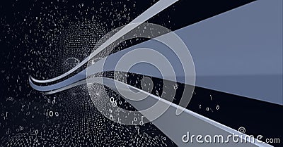 Composition of exploding human head formed with binary coding and grey trails of information Stock Photo