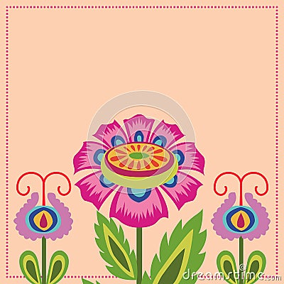 Composition of folklore elements, stylized colors and patterns. Greeting card of folk art, banner, cover. Vector illustration Vector Illustration