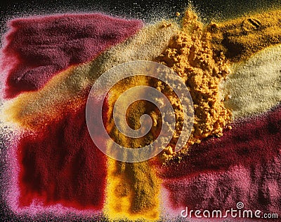 Composition of food coloring powders Stock Photo
