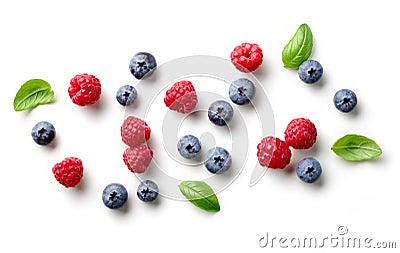 Composition of fresh berries and green leaves Stock Photo