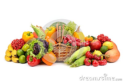 Composition of fruits and vegetables in basket Stock Photo