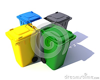 Composition of Garbage bins in colors Stock Photo