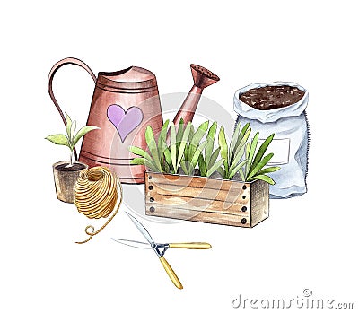 Composition with gardening objects Cartoon Illustration