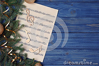 Composition with gold music notes and space for text Stock Photo