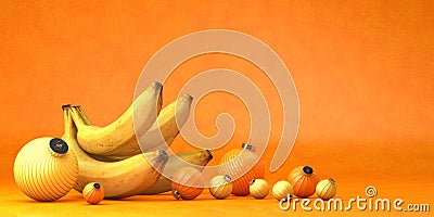 Composition of group bananas toys decoration and bananas Stock Photo