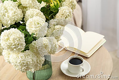 Composition hydrangea flowers indoor. Spring plant Stock Photo