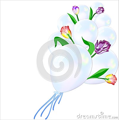 The composition of inflatable balloons and flowers Stock Photo